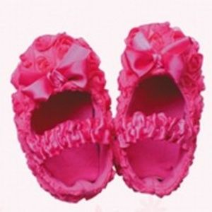 Infant Girl Bright Pink Shoes with Rose Detail